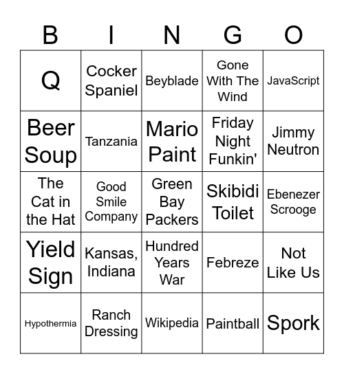 Wiki Race Thing Bingo Card
