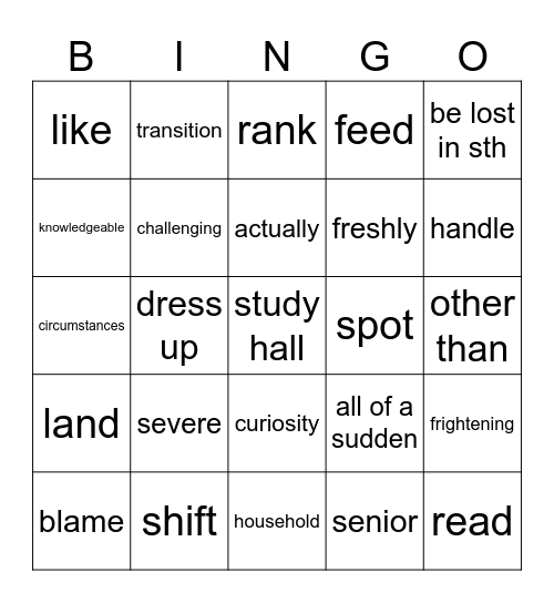 Welcome Unit Bingo Card