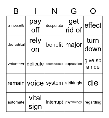 Unit 2 Bingo Card