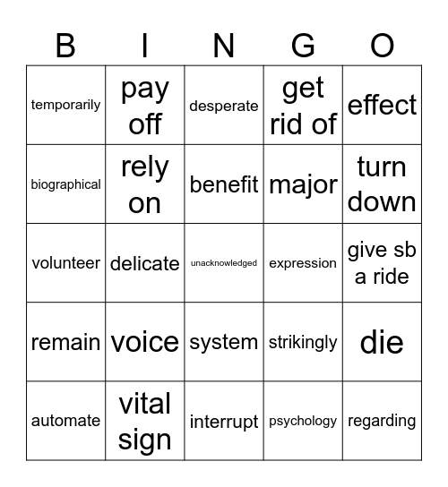 Unit 2 Bingo Card