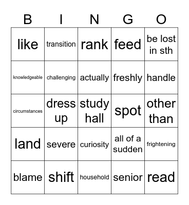 Unit 1 Bingo Card