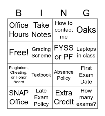 Syllabus Bingo Card