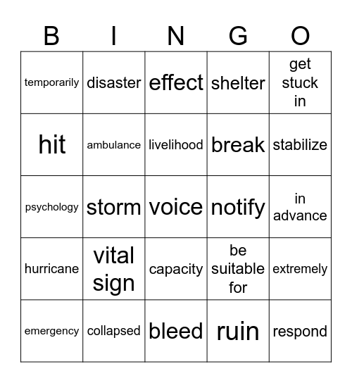 Unit 4 Bingo Card