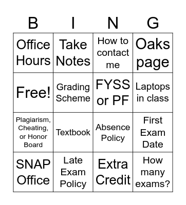 Syllabus Bingo Card