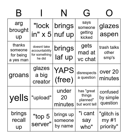 slushly stage bingo Card