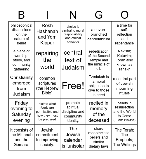 Judaism Bingo Card