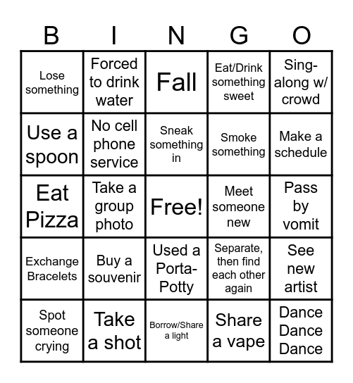 Festival Bingo Card