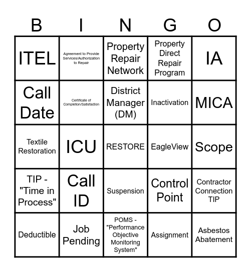 RESTORE BINGO Card