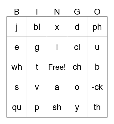 Phonics Bingo Card