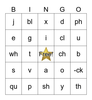 Phonics Bingo Card
