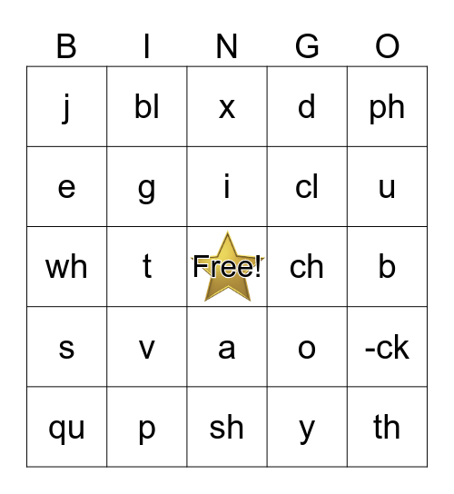Phonics Bingo Card