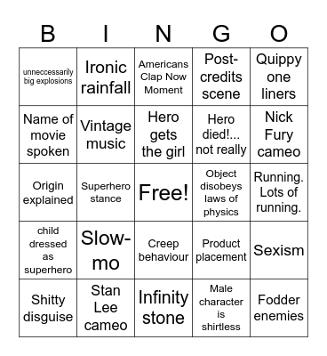 Cap'n Merica Bingo Card