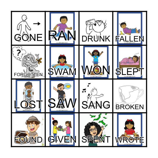 IRREGULAR VERBS- PAST PARTICIPLE Bingo Card