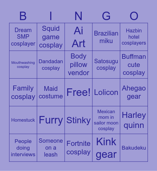 Anime LA Bingo Card