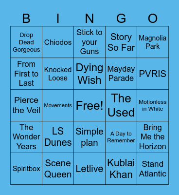 Warped Tour 2025 Bingo Card
