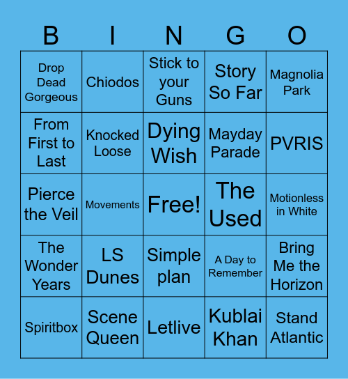 Warped Tour 2025 Bingo Card