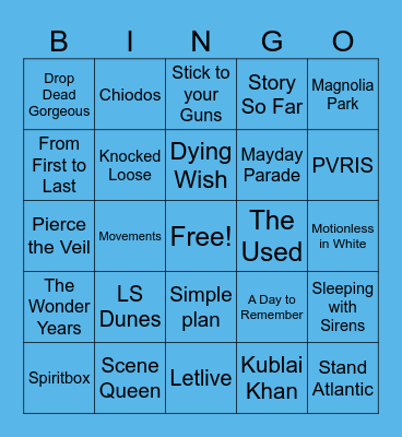 Warped Tour 2025 Bingo Card