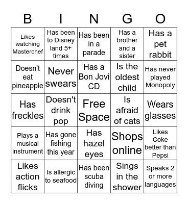 Vocational Service Bingo Card