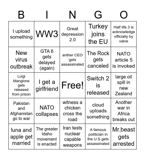 2025 bingo Card