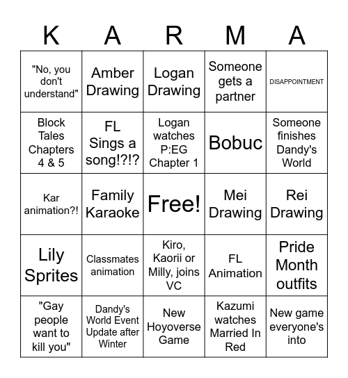 Kar's 2025 FL Bingo Card