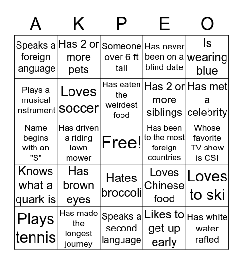 Getting to know our sisters Bingo Card
