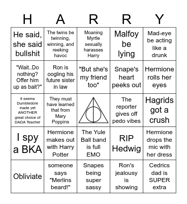HP Goblet of Fire Bingo Card