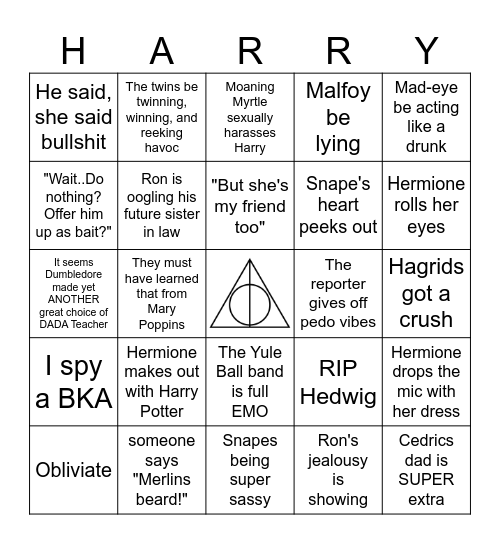 HP Goblet of Fire Bingo Card