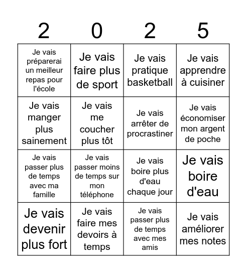 Les résolutions de Ryan Bingo Card