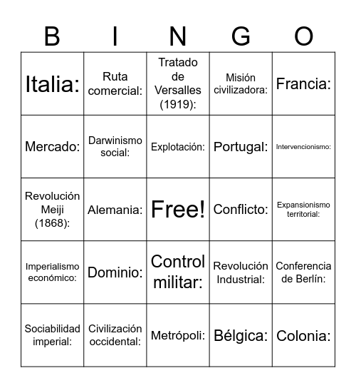 IMPERIALISMO Bingo Card