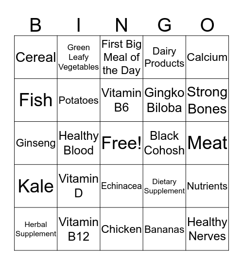 Vitamin Bingo! Bingo Card