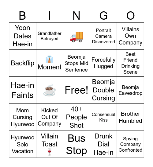 Queen of Tears Ep 8 Bingo Card