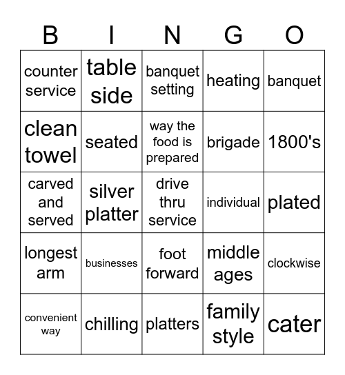 Styles of Service Bingo Card