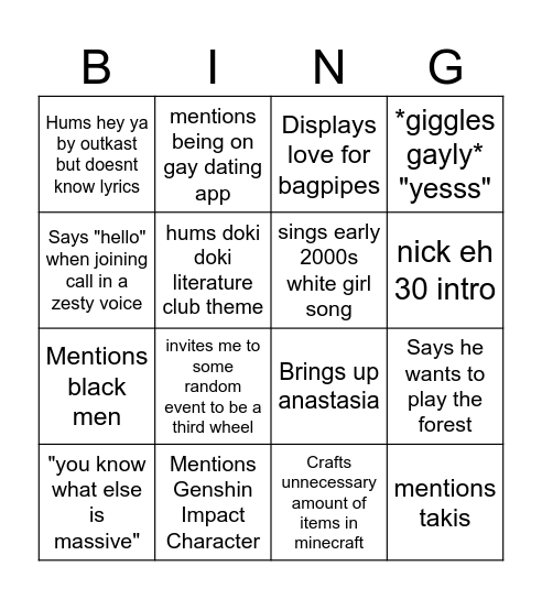 Michael Bingo Card Bingo Card