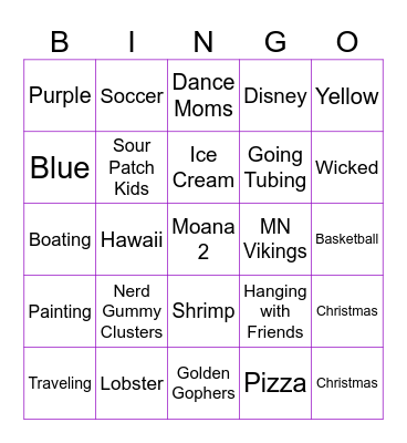 All About Helen Bingo Card
