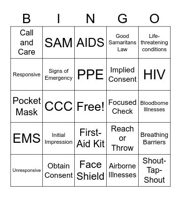 First-Aid Foundations Bingo Card