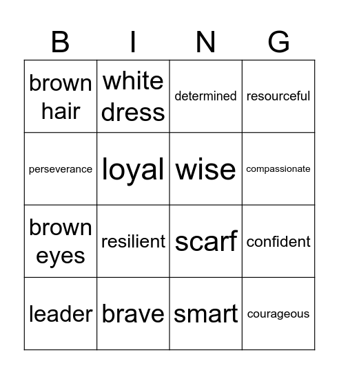 CHARACTER TRAITS Bingo Card
