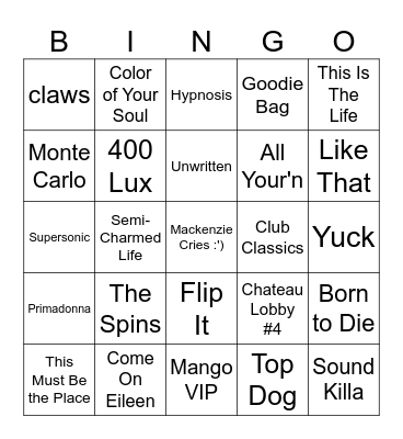 Musical Bingo Card