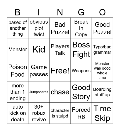Story Bingo Card
