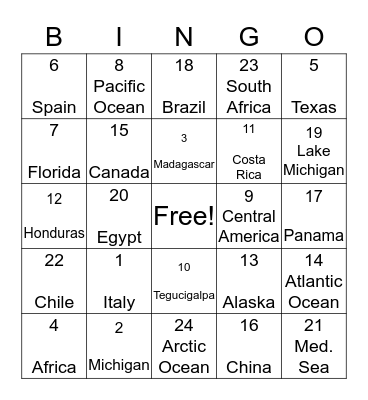 Geography Bingo Card