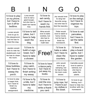 S14 U I'd love to but I have to Bingo Card