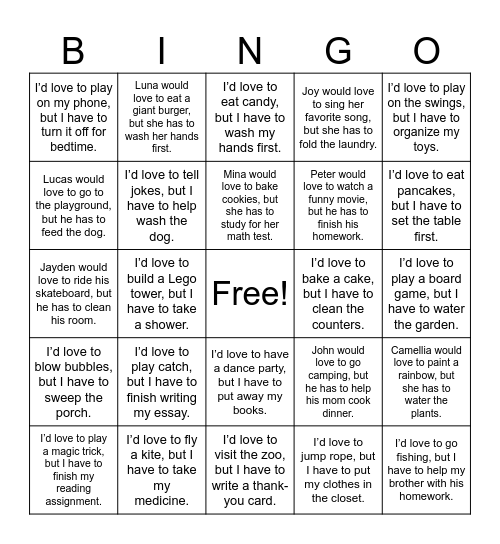 S14 U I'd love to but I have to Bingo Card