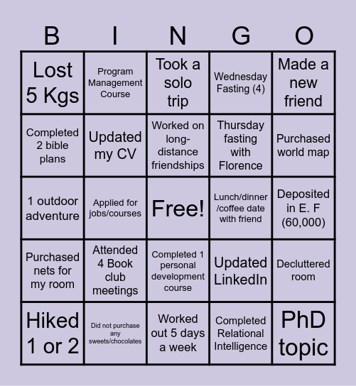 January Bingo Card