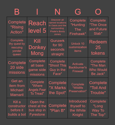 Borderlands 2 Achievement Bingo Card