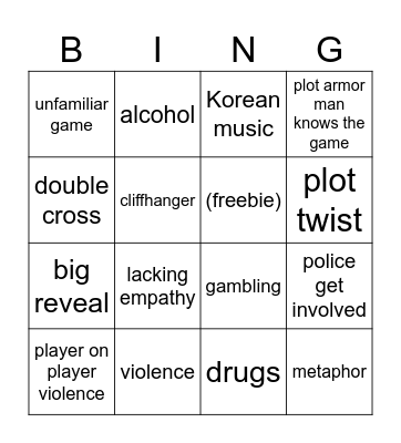 squid game Bingo Card