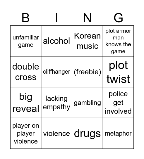 squid game Bingo Card