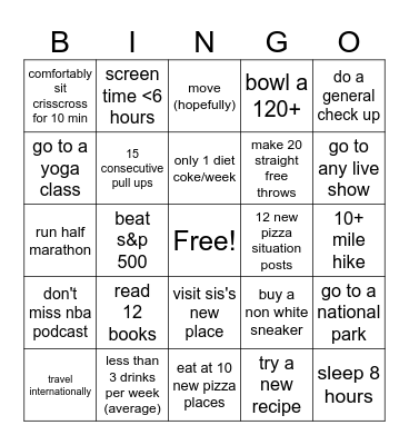 2024 Resolutions Bingo Card
