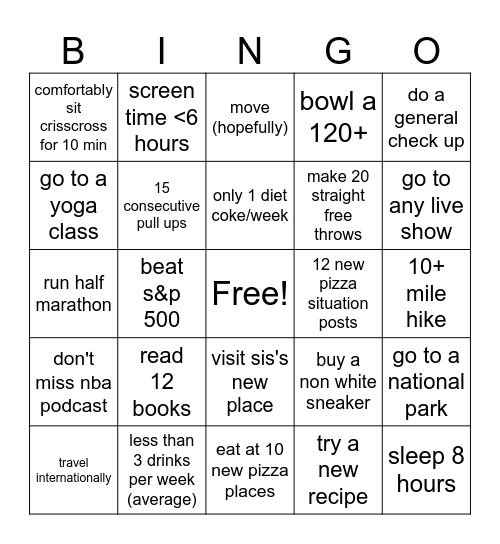 2024 Resolutions Bingo Card
