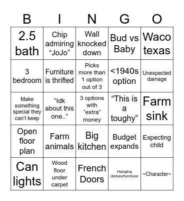 Fixer Upper Bingo Card