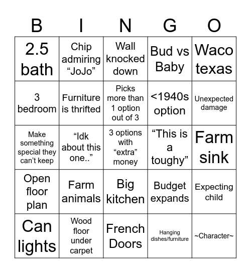 Fixer Upper Bingo Card