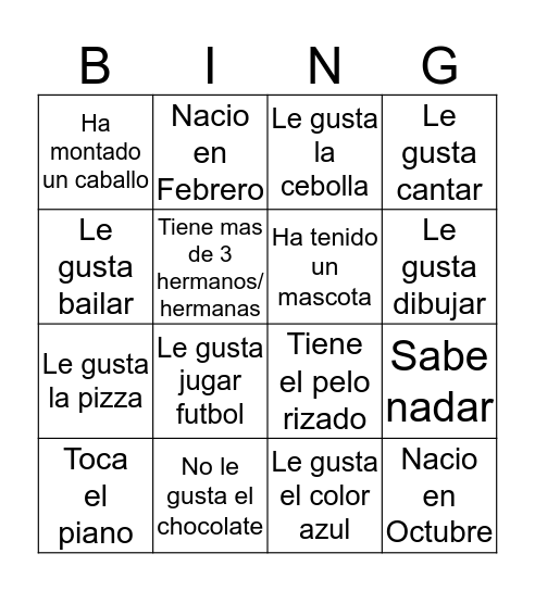 Bingo para conocerte Bingo Card
